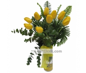 9 Adet Sarı Lale Aranjmanı